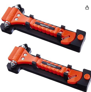 Amazon Basics Emergency Seat Belt Cutter and Window Hammer Tool, Car Accessories, 2 Pack, SW-835